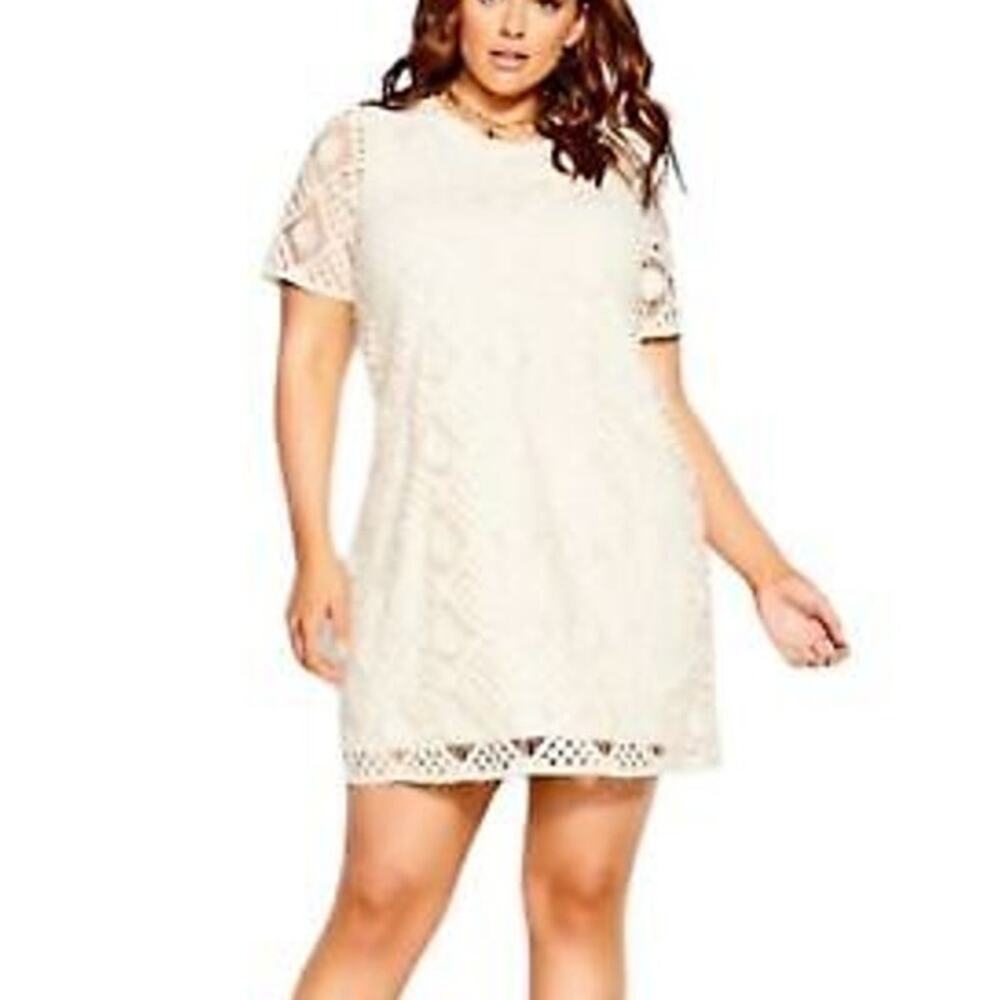 City Chic NWT Crochet Vibes Dress Ecru Cream Size 16 Short Sleeves Boho Festival